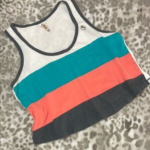 Hobie White and Blue Scoop Neck Crop Top Size Large